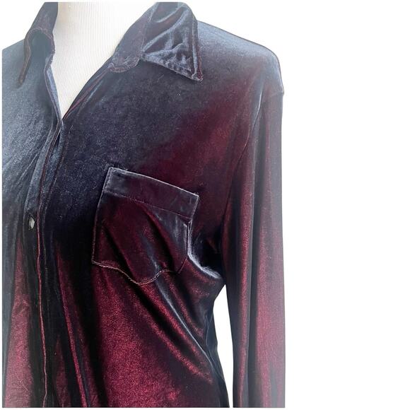 Express World Brand Y2K Velvet Button Down Two Tone Red Blue Size Large - Picture 11 of 16